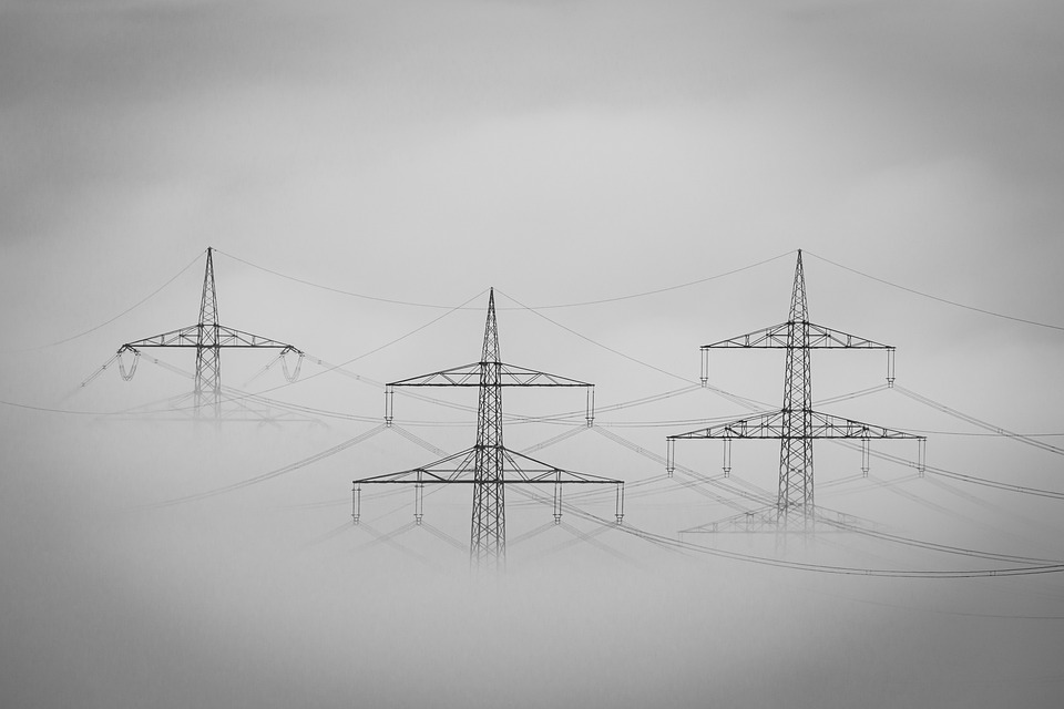 Fog, Landscape, Current, Power Poles, Haze, Mood