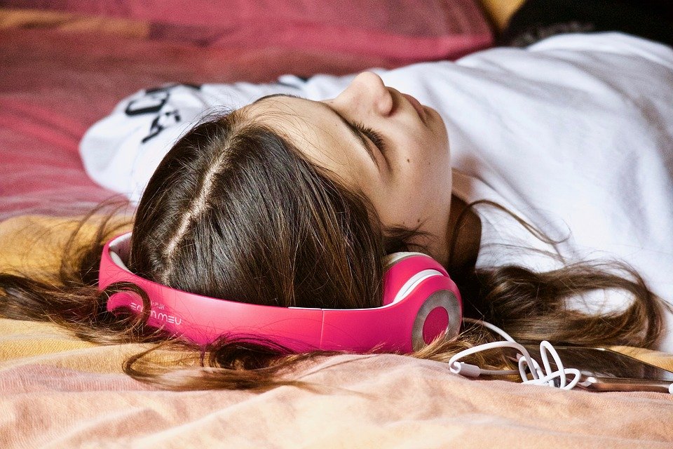 Girl, Relaxation, Listening, Music, Headphones, Nap